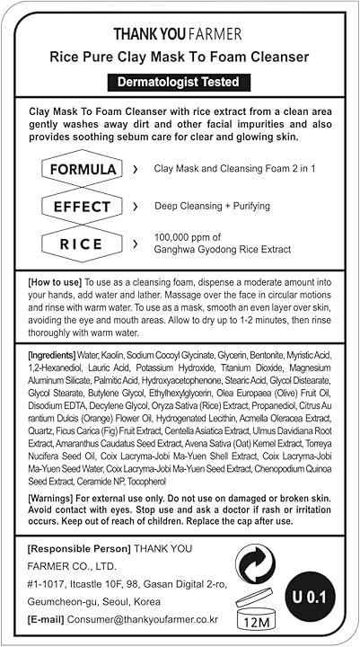 Rice Pure 2-IN-1 Korean Clay Mask to Foam Cleanser